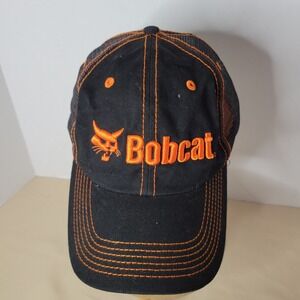 Bobcat Trucker Hat Black Orange Mesh Logo Embroidered Adjustable Snapback